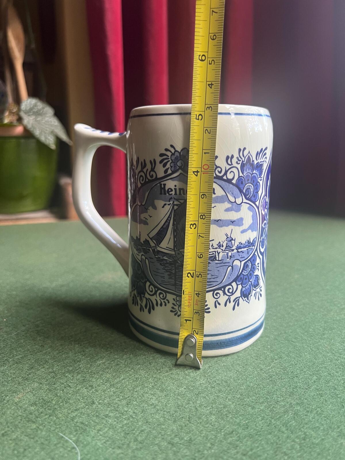 Vintage Delft Blue Heineken Mug Hand painted Stein Beer Tankard Holland Breweriana