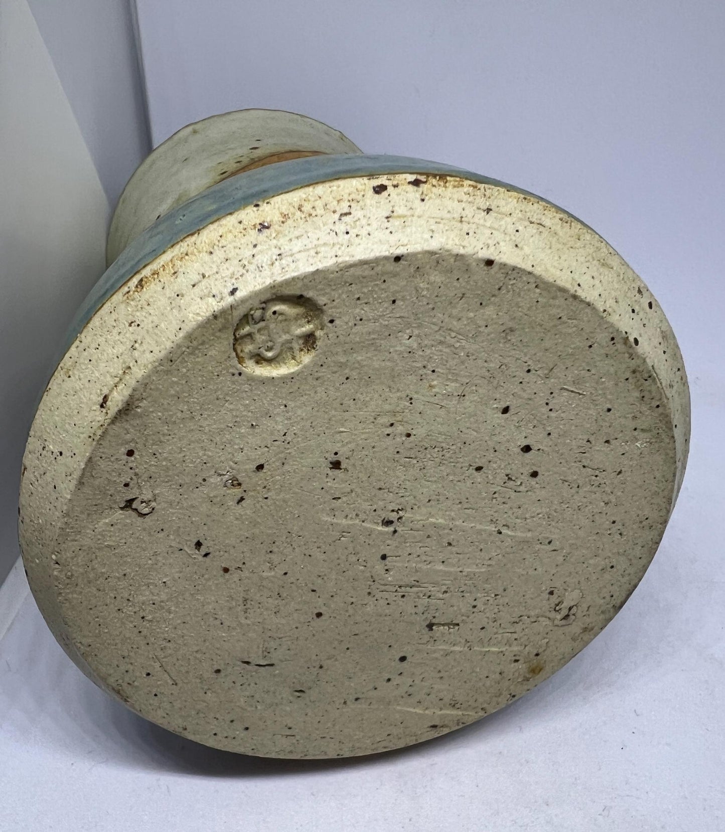 Studio pottery Blue brown speckled glaze flower vase.