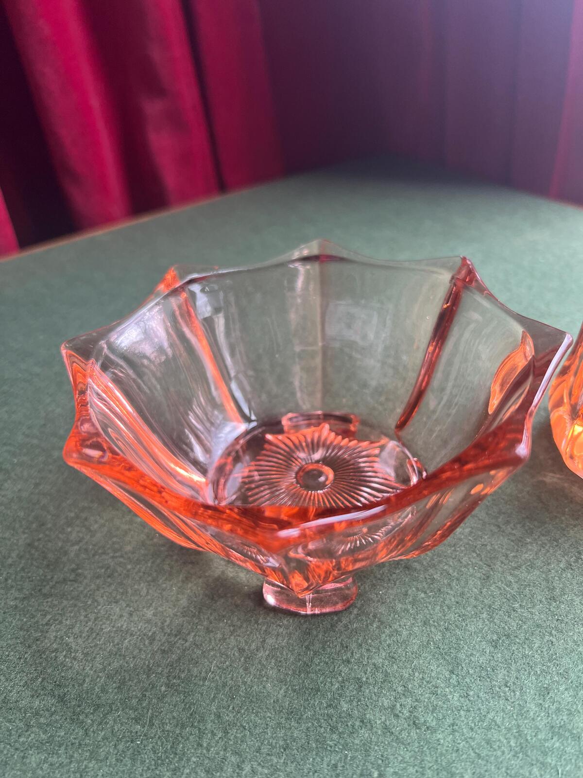 Vintage Art Deco pink depression glass creamer sugar set. Glass collector gift.