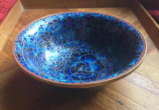 Cloisonne Cobalt blue Chrysanthemum bowl.