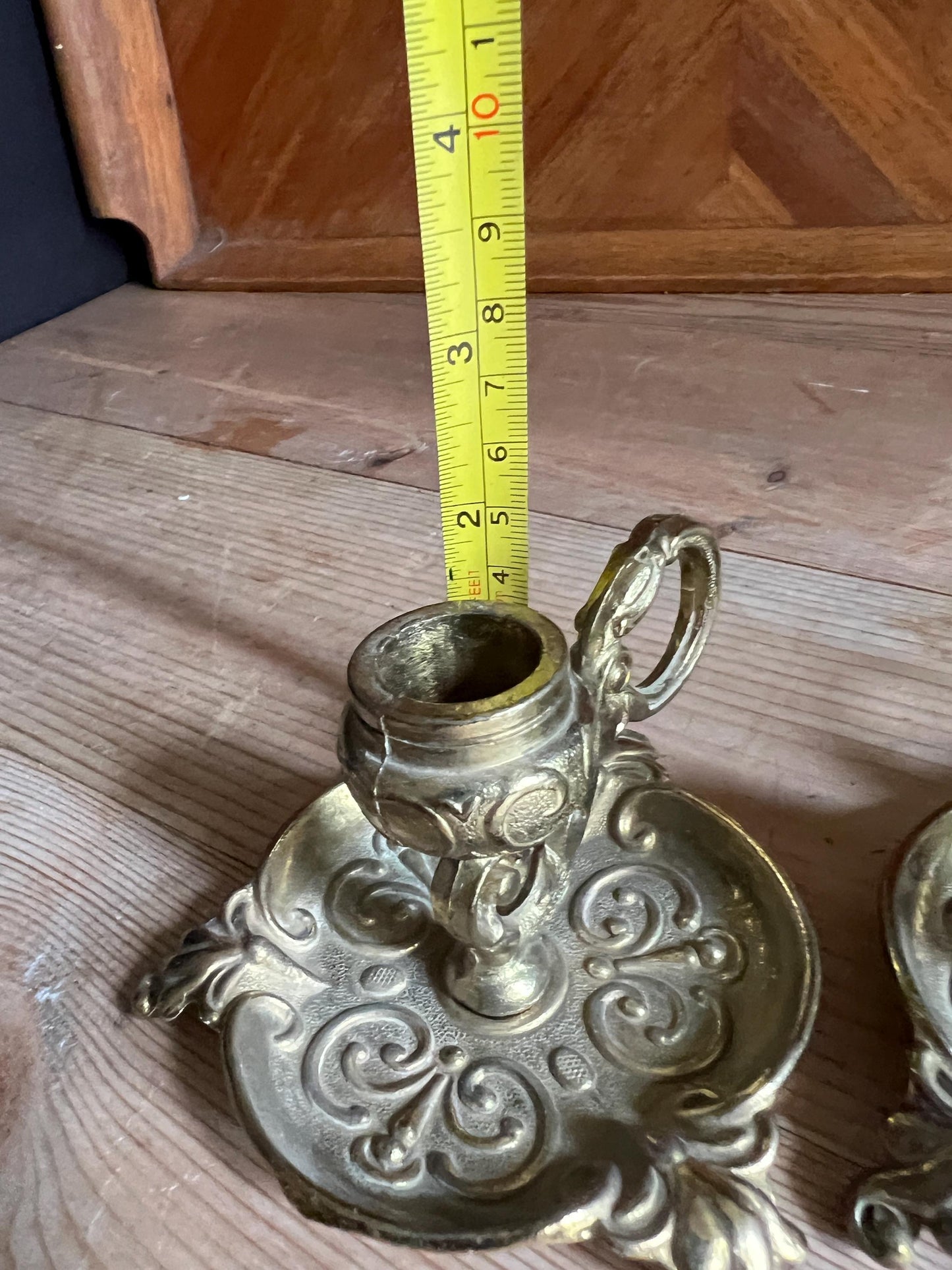 Pair of vintage brass art deco candle sticks.
