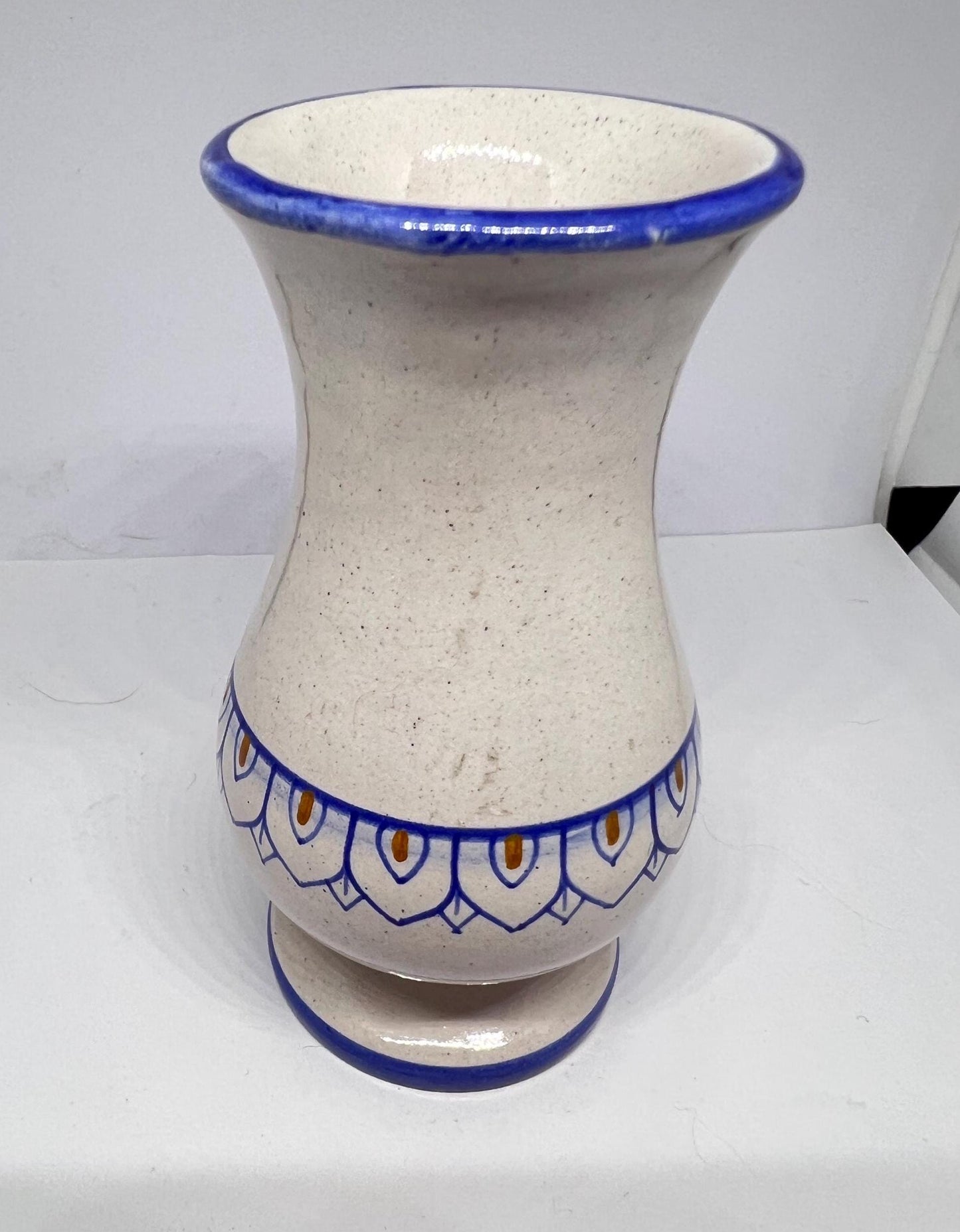 Miniature blue white ceramic vase. Spanish Signed to base Dip - A Mano.