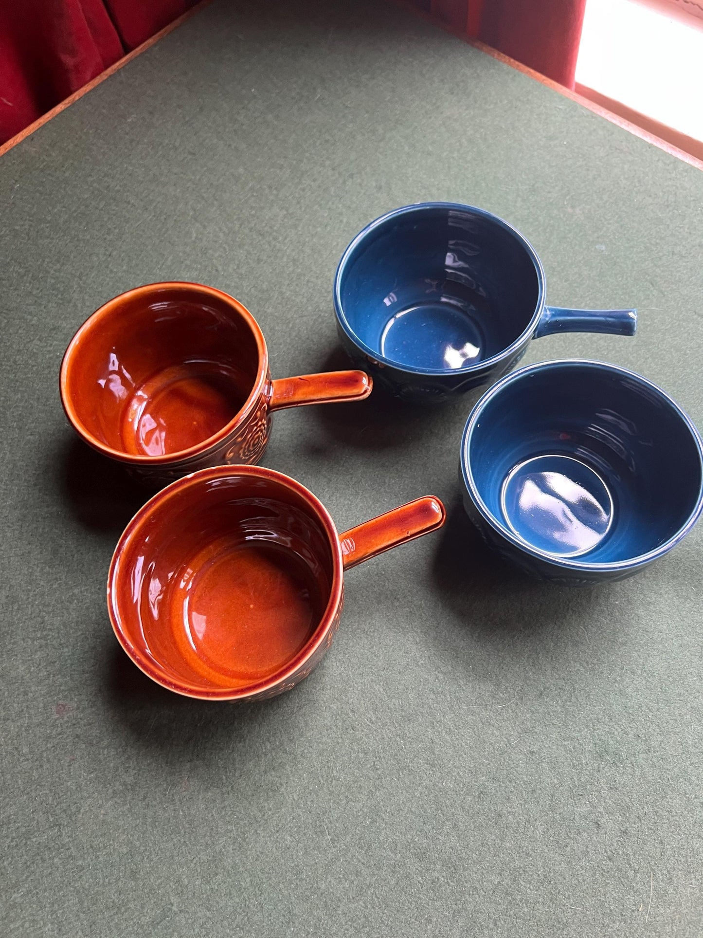 Vintage soup mugs Ceramic handled stew bowls 2 pairs Stamped TAMS.