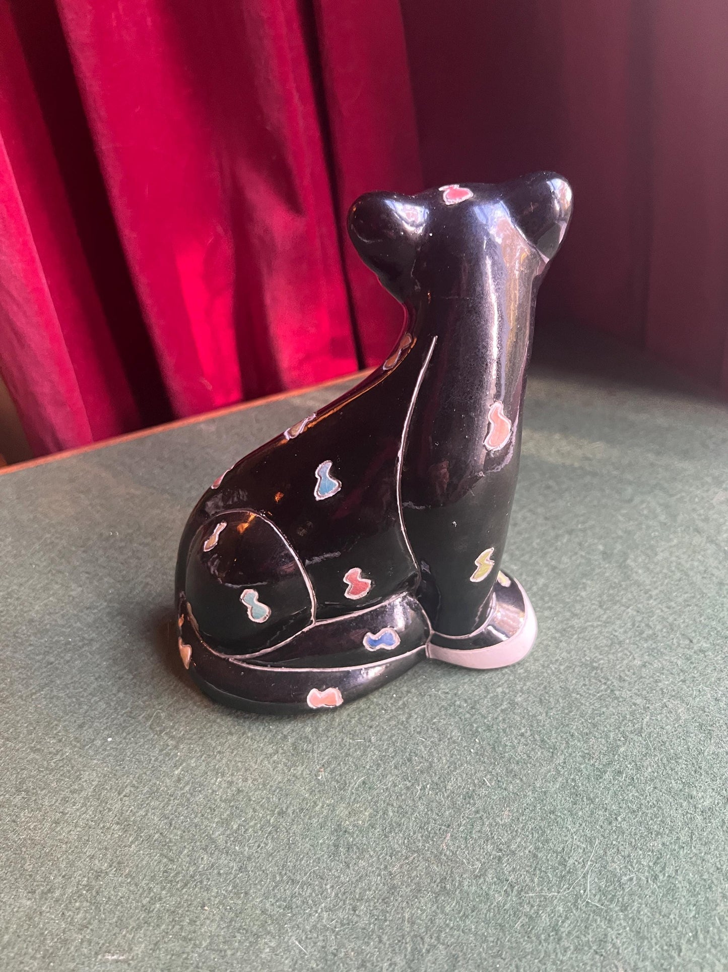Studio pottery black panther. Hand made signed South African Raku pottery stylised panther figurine.