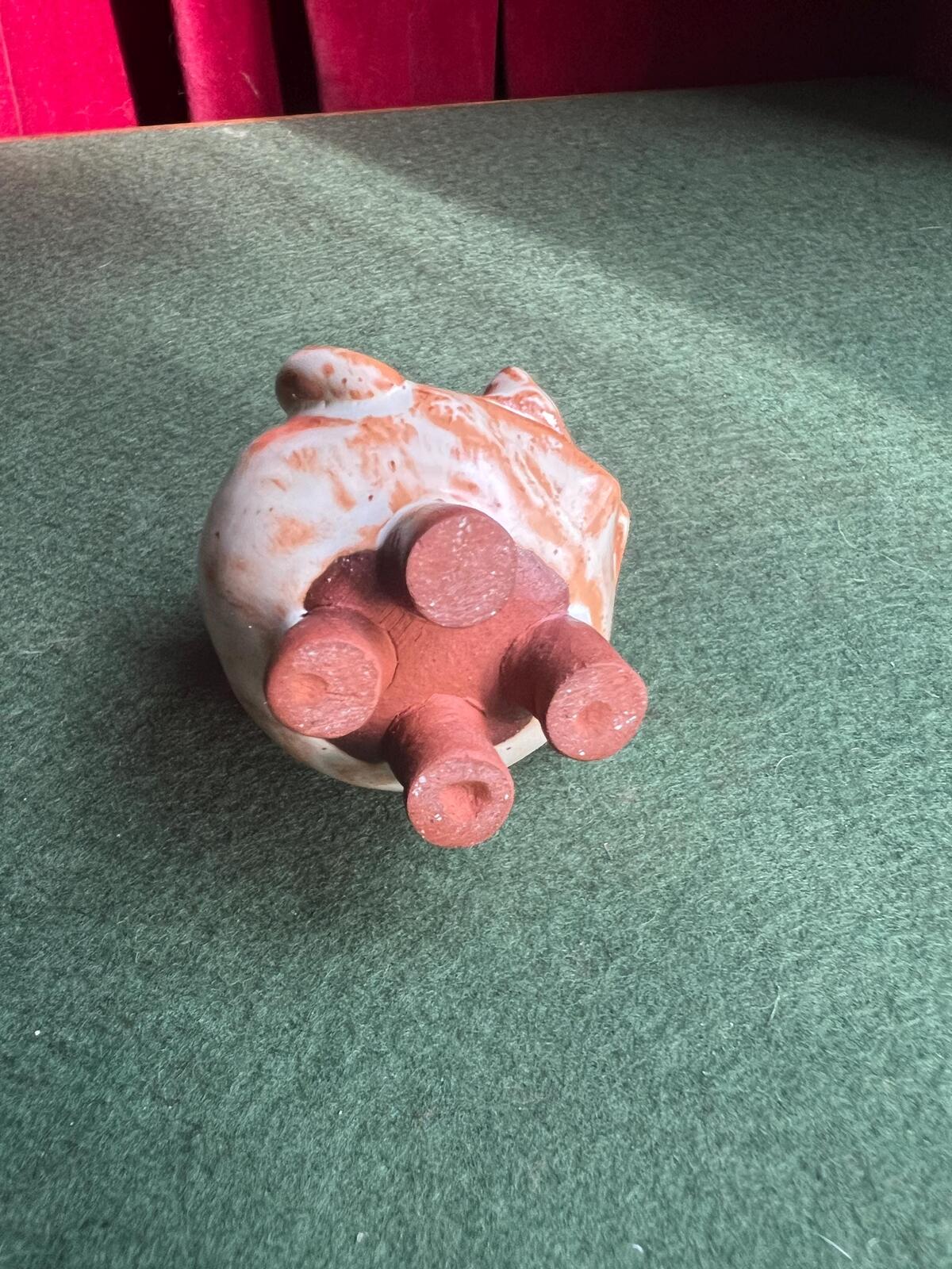 Hand made studio pottery pig figurine. Quirky chunky piglet ornament.