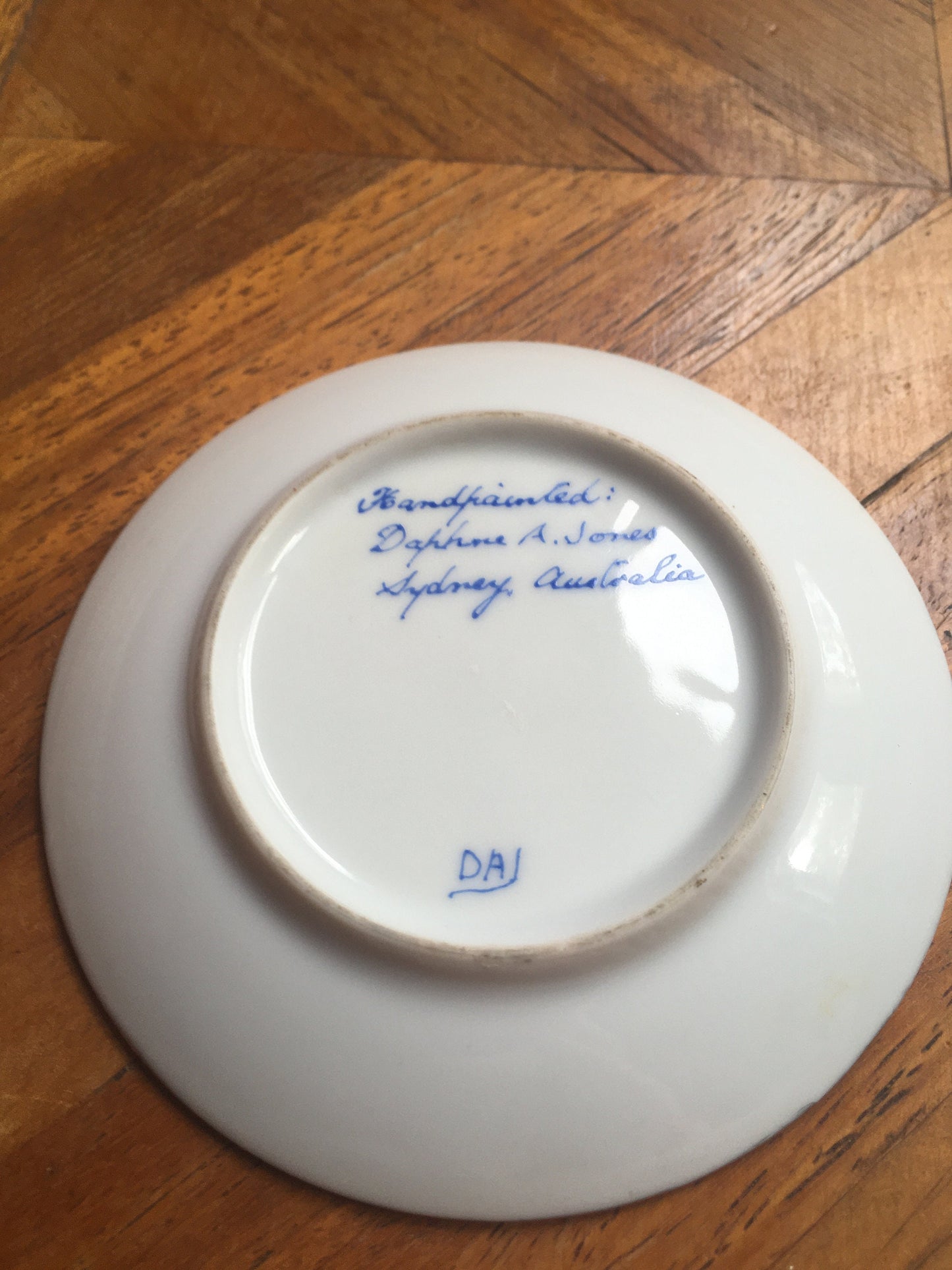 Delicate china trinket ring dish. Floral pattern. Hand-painted by Daphne A Jones. Sydney Australia.