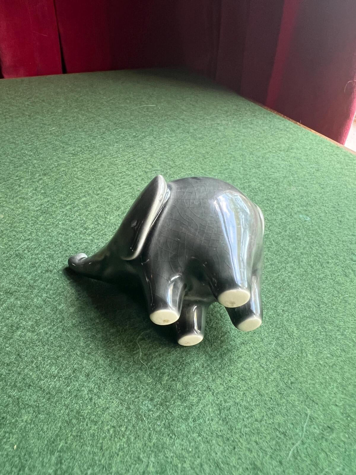 Tiny ceramic elephant planter. Lucky trunk up elephant figurine.