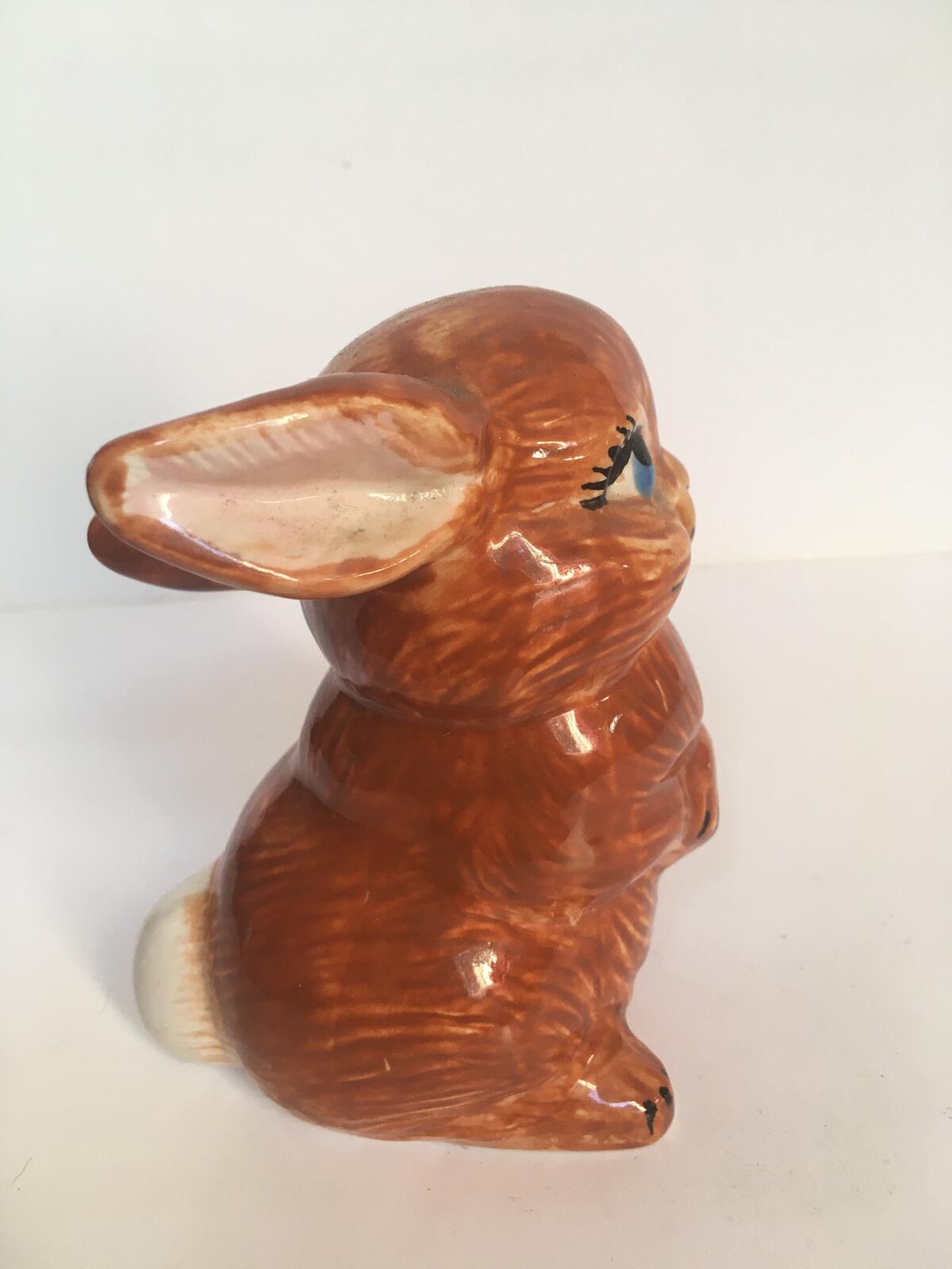 Vintage ceramic doe-eyed rabbit. Cute hand painted bunny figurine.