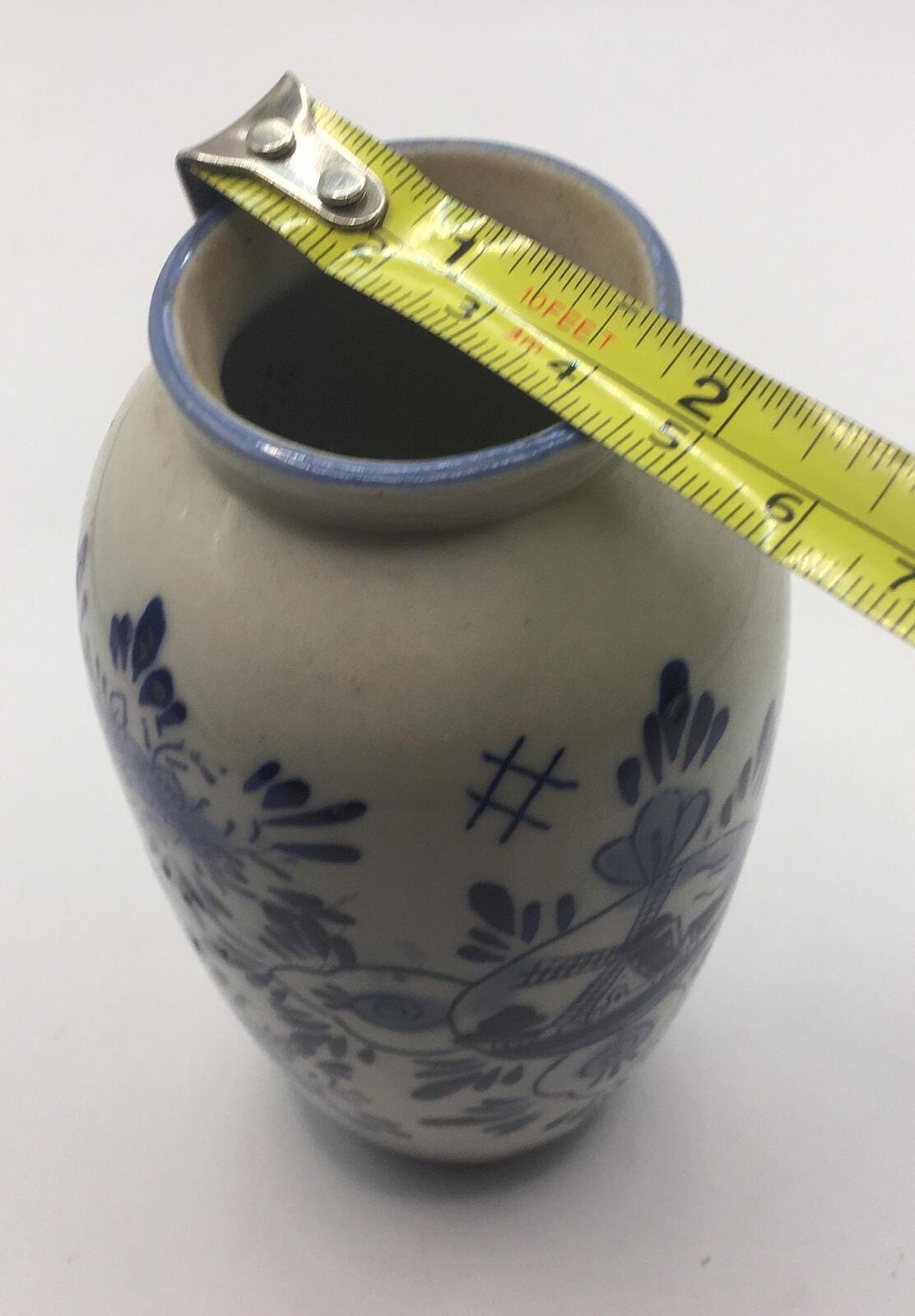 Delft Ware posy bud vase. Windmill and floral decoration Holland pottery vase