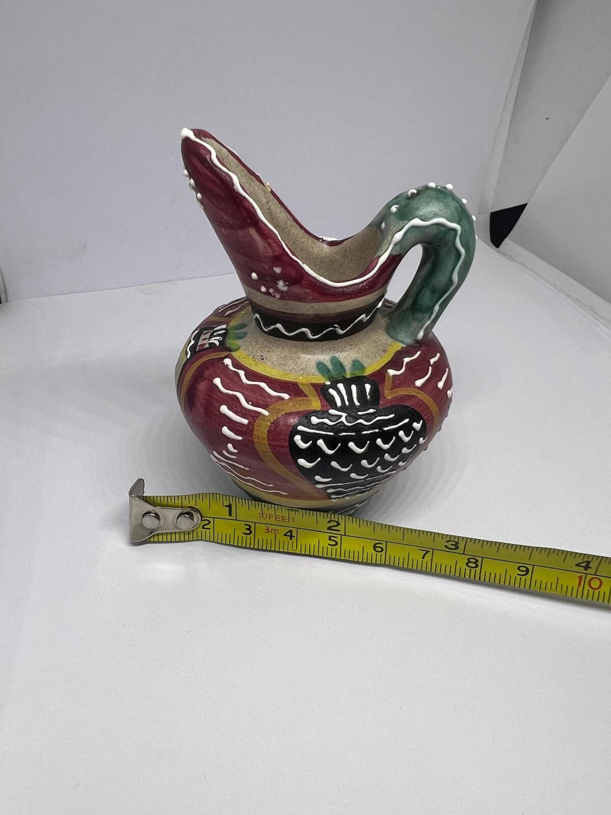 Miniature Italian pitcher. Vibrant Italy folk art decorative mini jug.