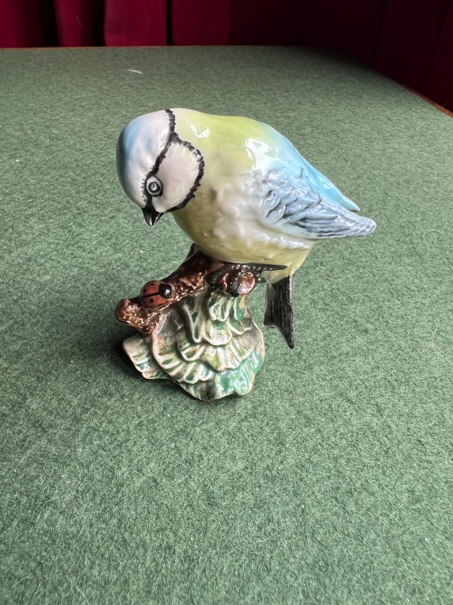 Blue Tit on a branch with ladybird Stamped Blue Tit Beswick 992 Made in England Arthur Gredington Design.