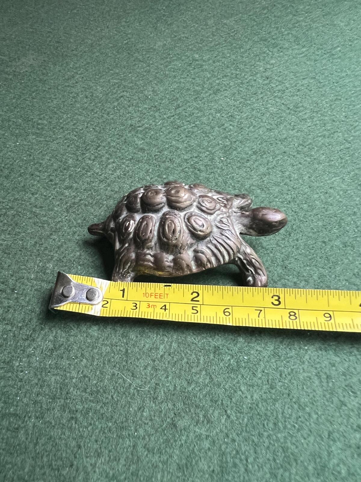 Vintage solid bronze tortoise figurine. Quirky paperweight tea pet brush holder. Gift for artist.