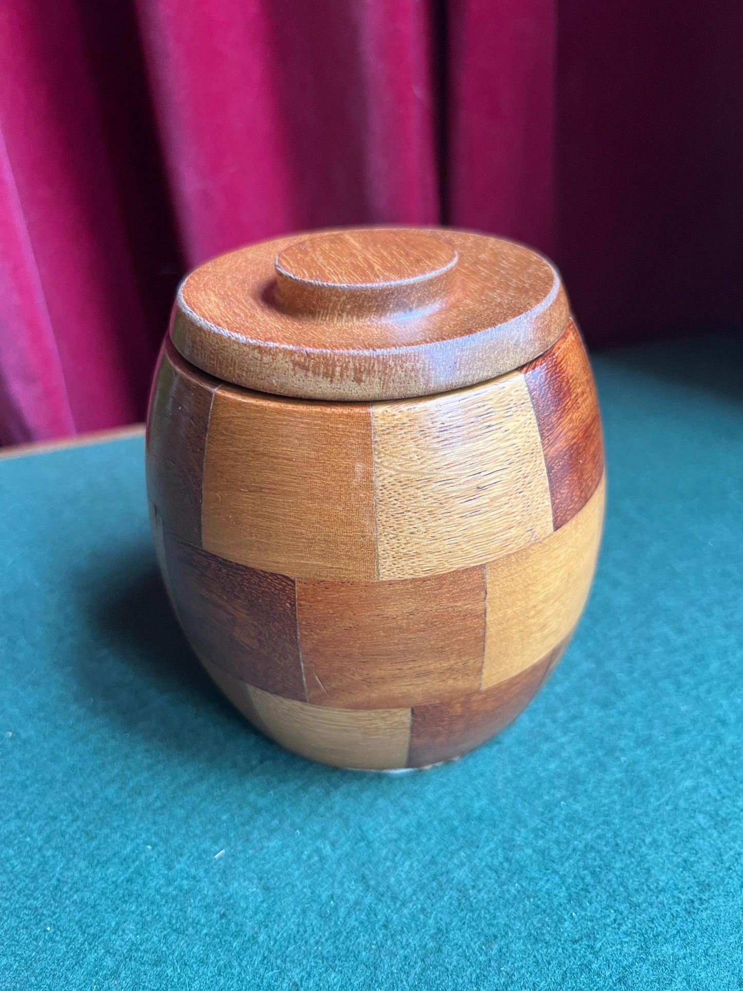 Mixed Wood Tea Caddy Vintage 1950s Cambridge Ware Biscuit Barrel