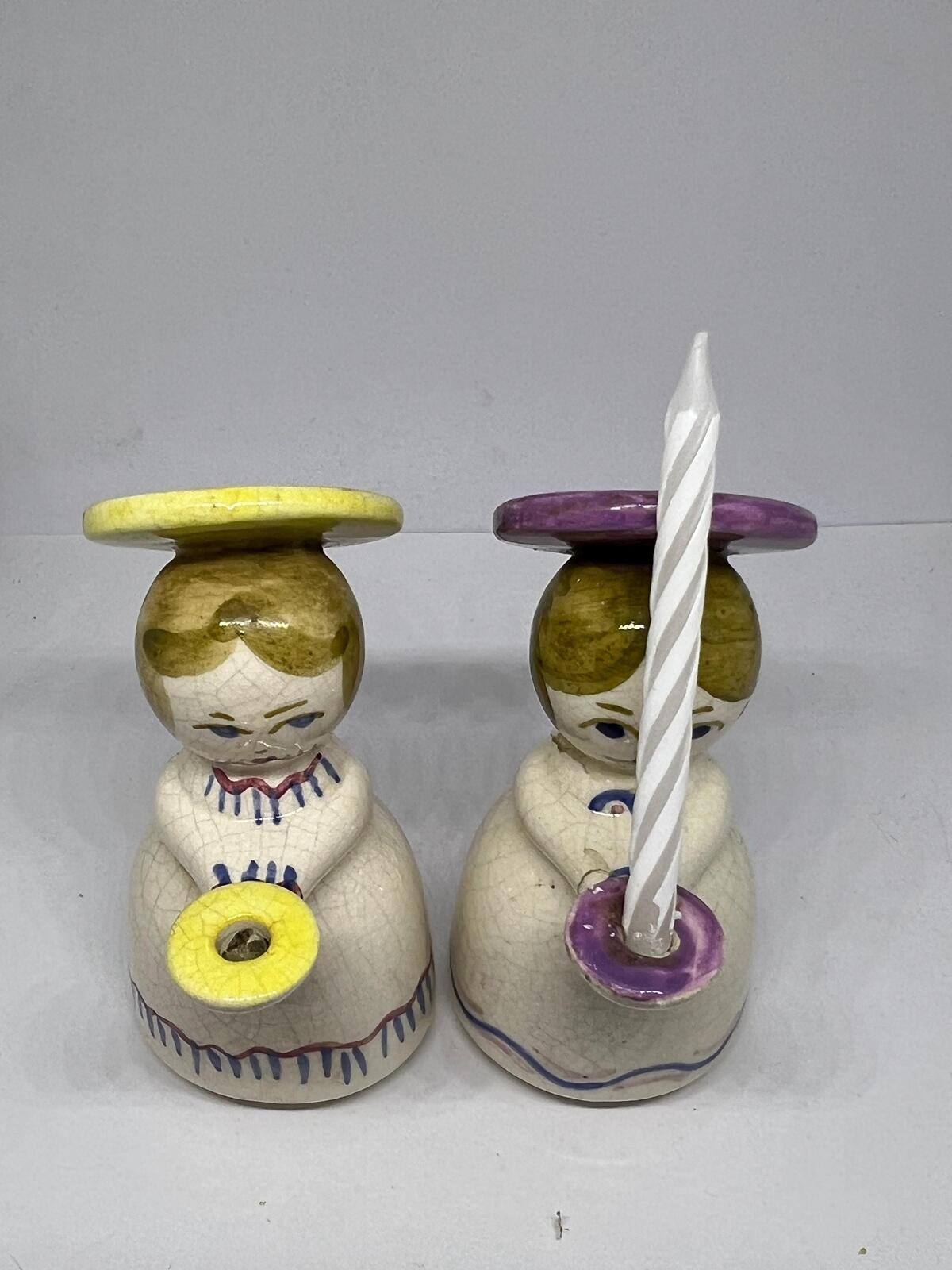 Tiny Angel candle holders. Ceramic birthday cake candleholders. AS IS.