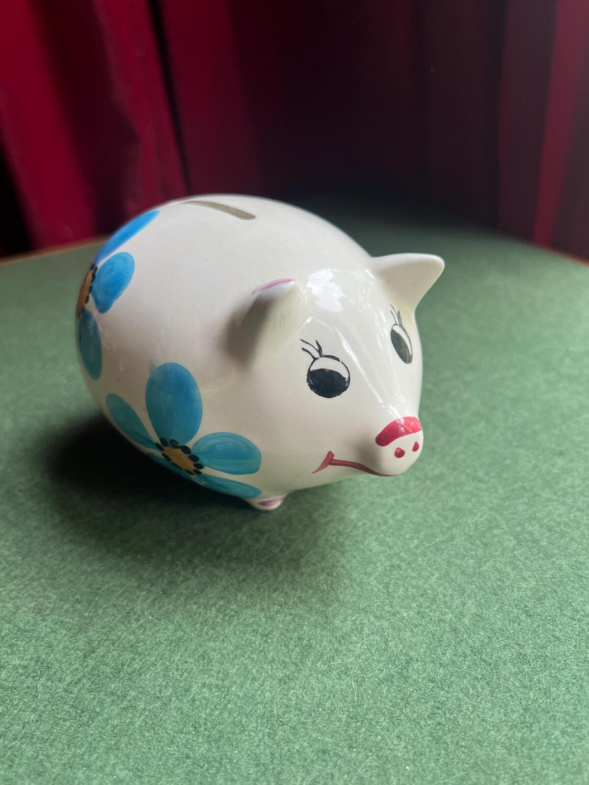 Vintage piggy bank Hand painted ceramic. Made in Portugal.