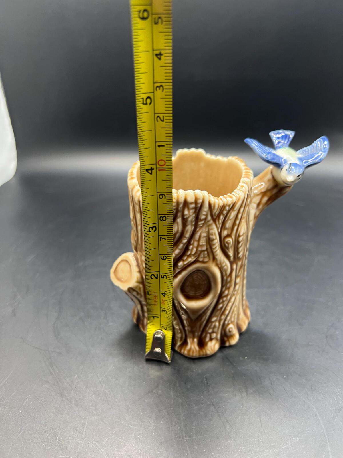 Vintage WADE posy vase. Tree stump with blue bird.