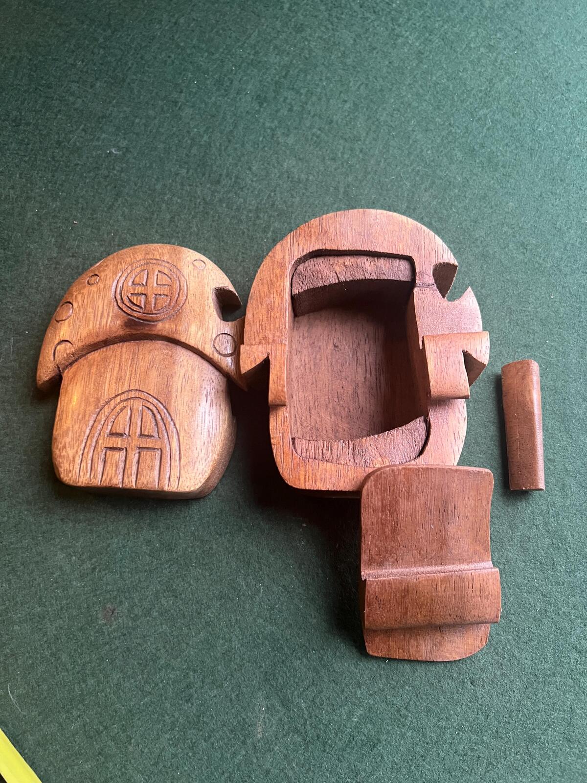 Vintage Handcrafted sheesham wood mushroom puzzle box with hidden compartment.