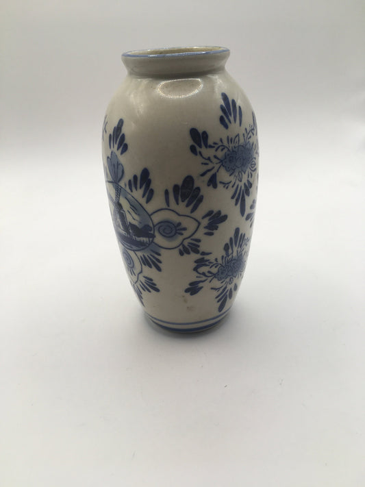 Delft Ware posy bud vase  Windmill and floral decoration Holland pottery