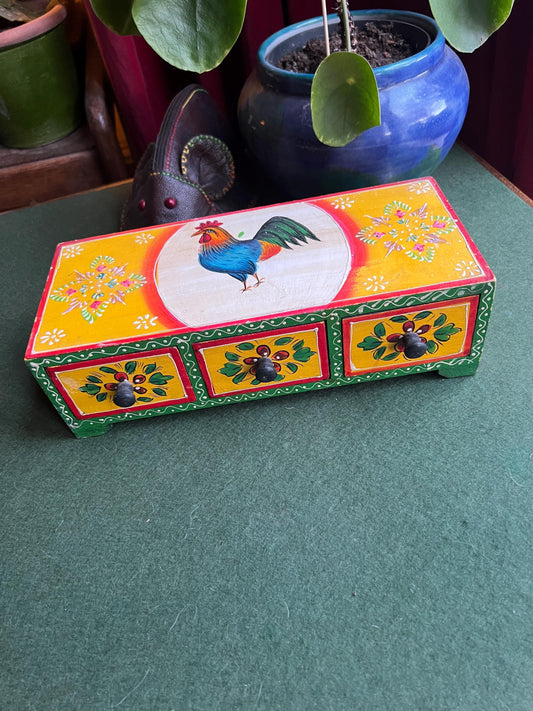 Retro kitchen hand painted rooster design spice drawers.