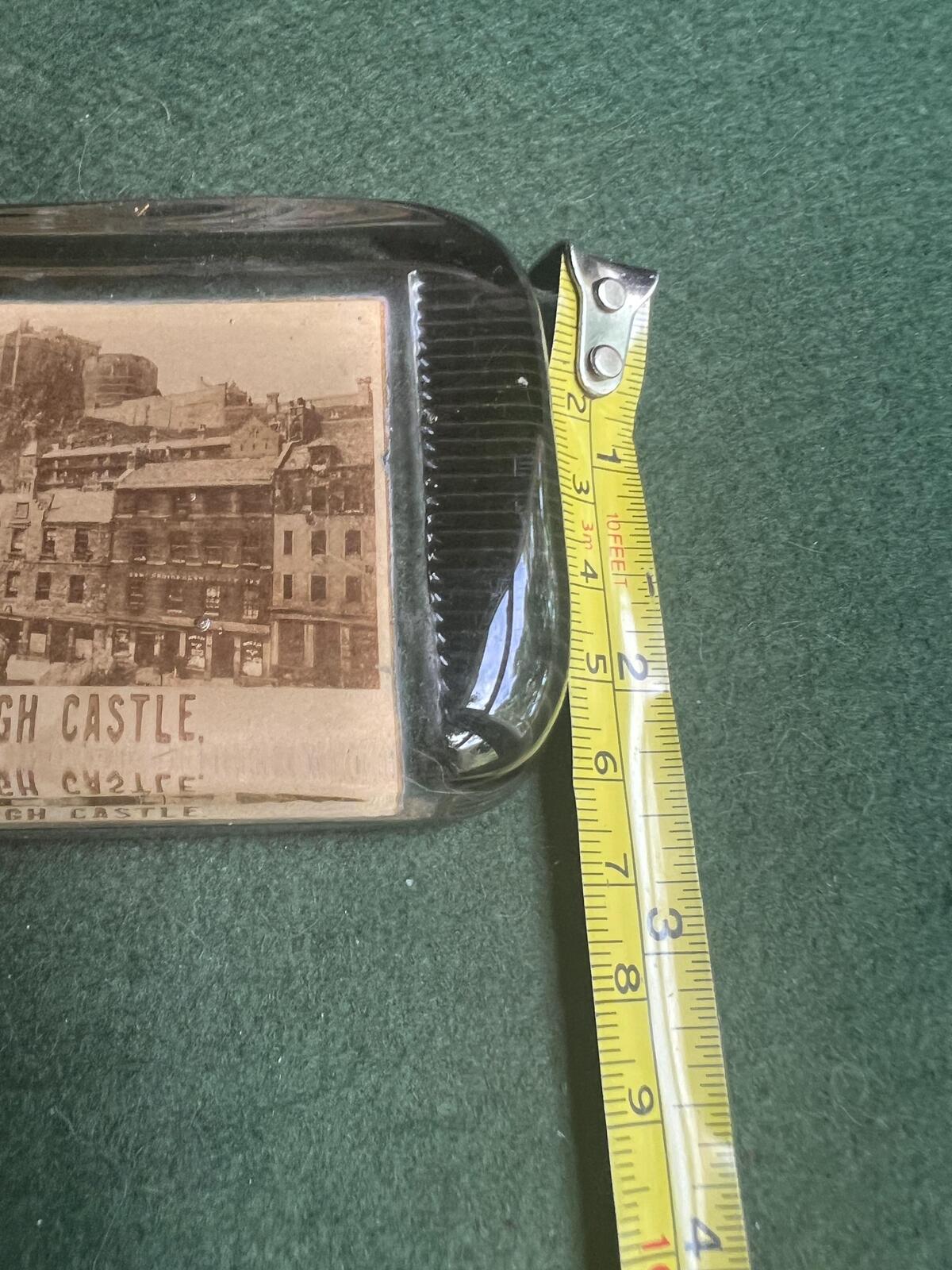 Victorian souvenir paperweight. Photographic Edinburgh Castle scene.