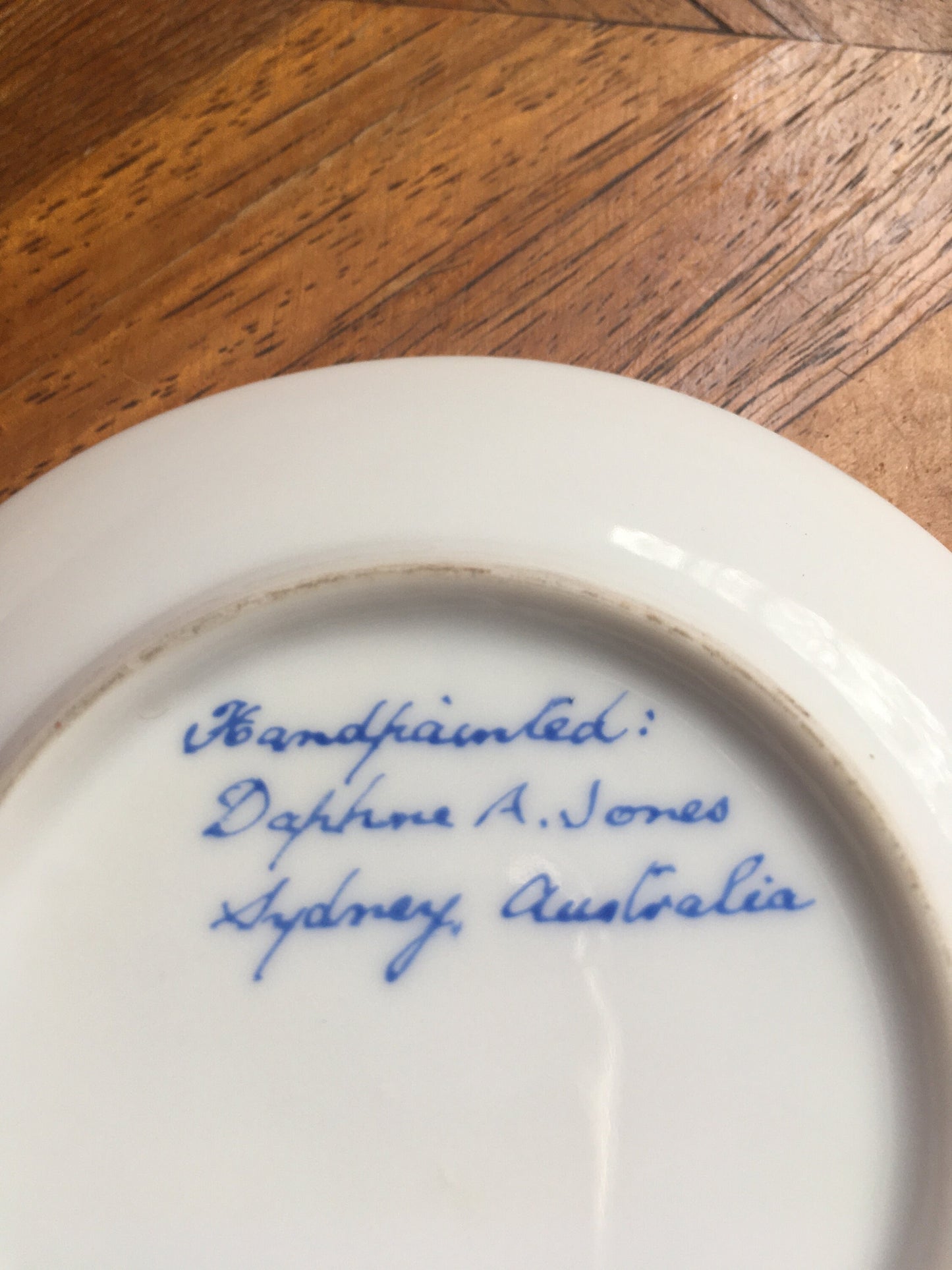 Delicate china trinket ring dish. Floral pattern. Hand-painted by Daphne A Jones. Sydney Australia.
