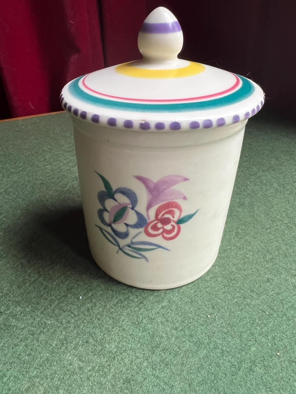 Poole Pottery Jam honey pot. Hand painted floral conserve pot.