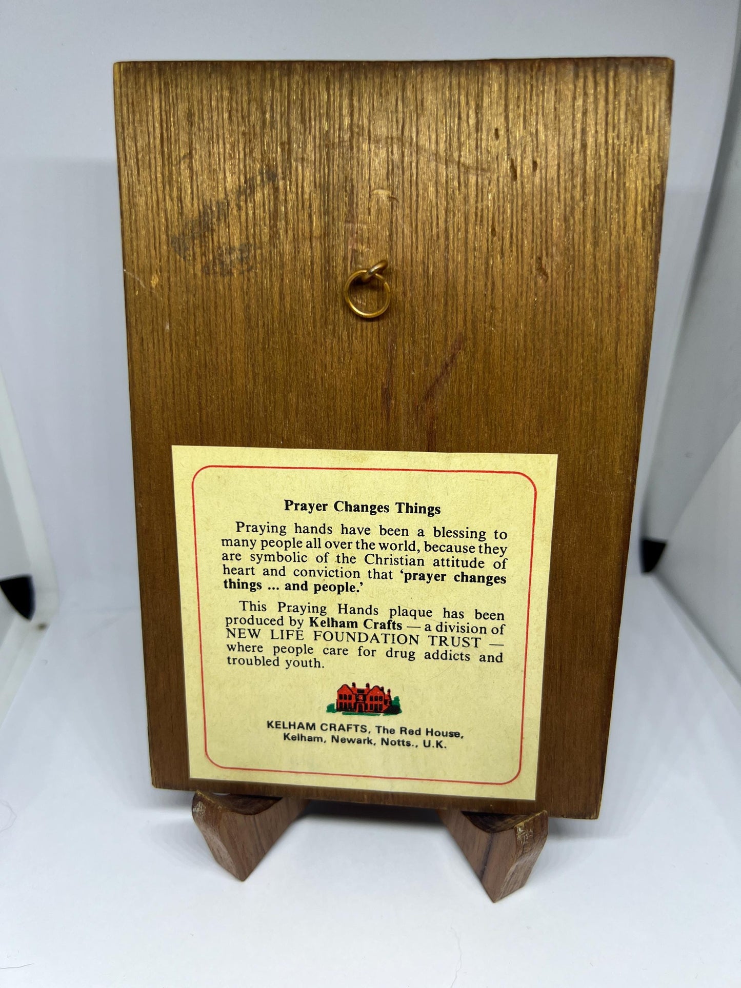 Praying Hand plaque. Kelham Crafts New Life Foundation Trust Newark Notts Uk.