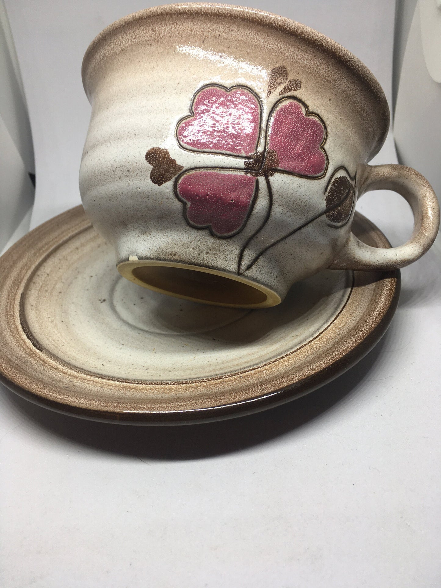 French large ceramic coffee soup mug and saucer. Niderviller France.