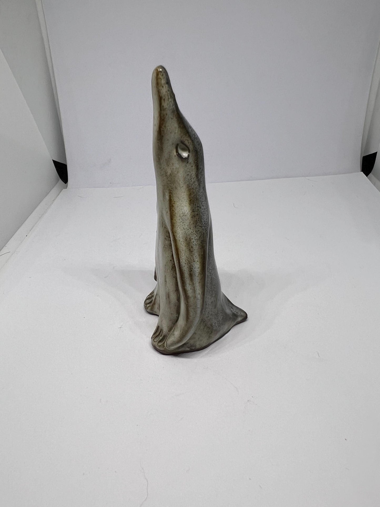 Quirky penguin terracotta red ware glazed figurine Sky gazing signed studio pottery penguin