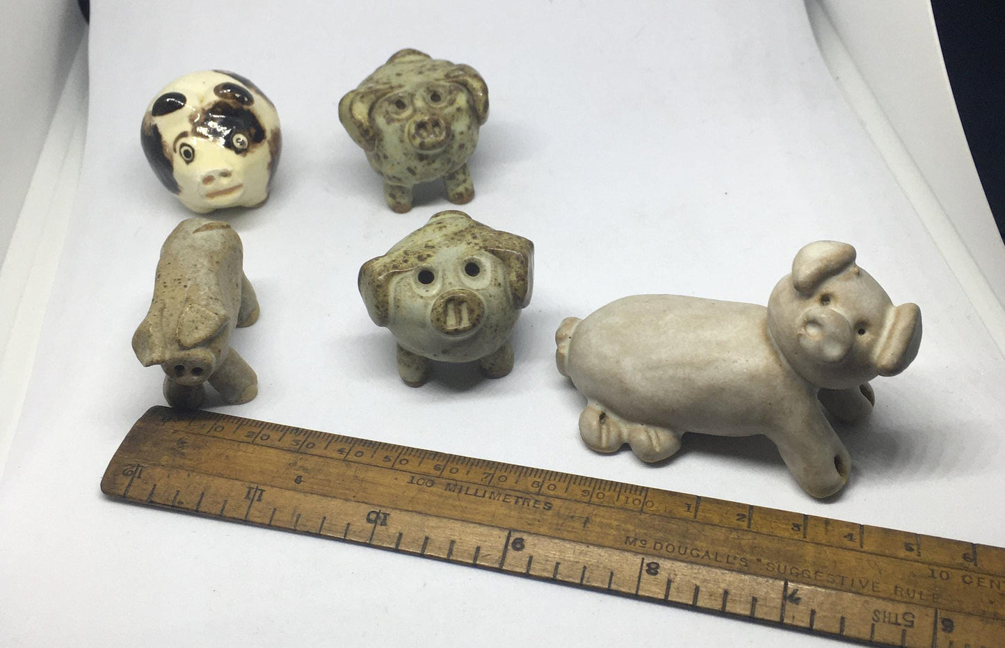 Pig figurines. Handmade pig collection. 5 quirky little pottery pigs.