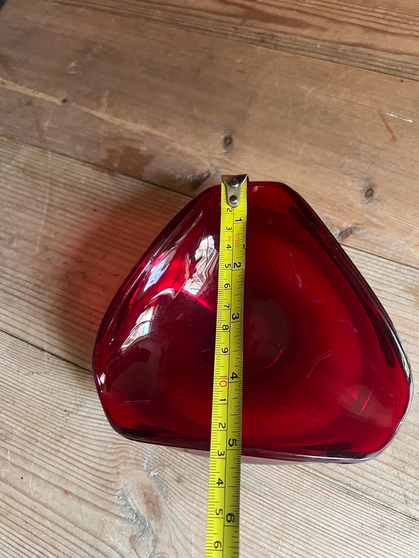 Vintage glass ashtray Red glass UV reactive bonbon trinket dish.