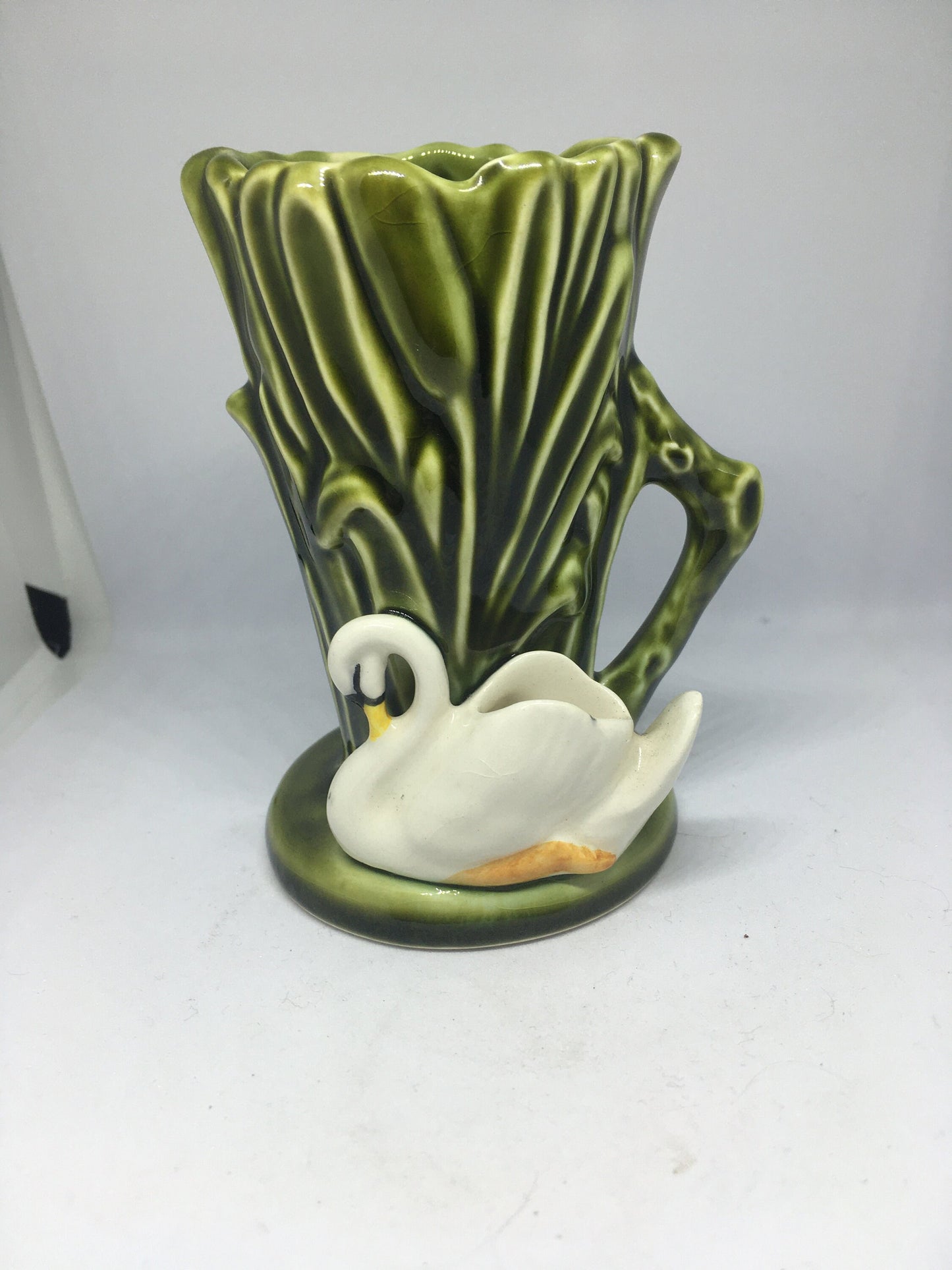 SYLVAC vase planter with swan figure in reeds. Marked SYLVAC 4385.