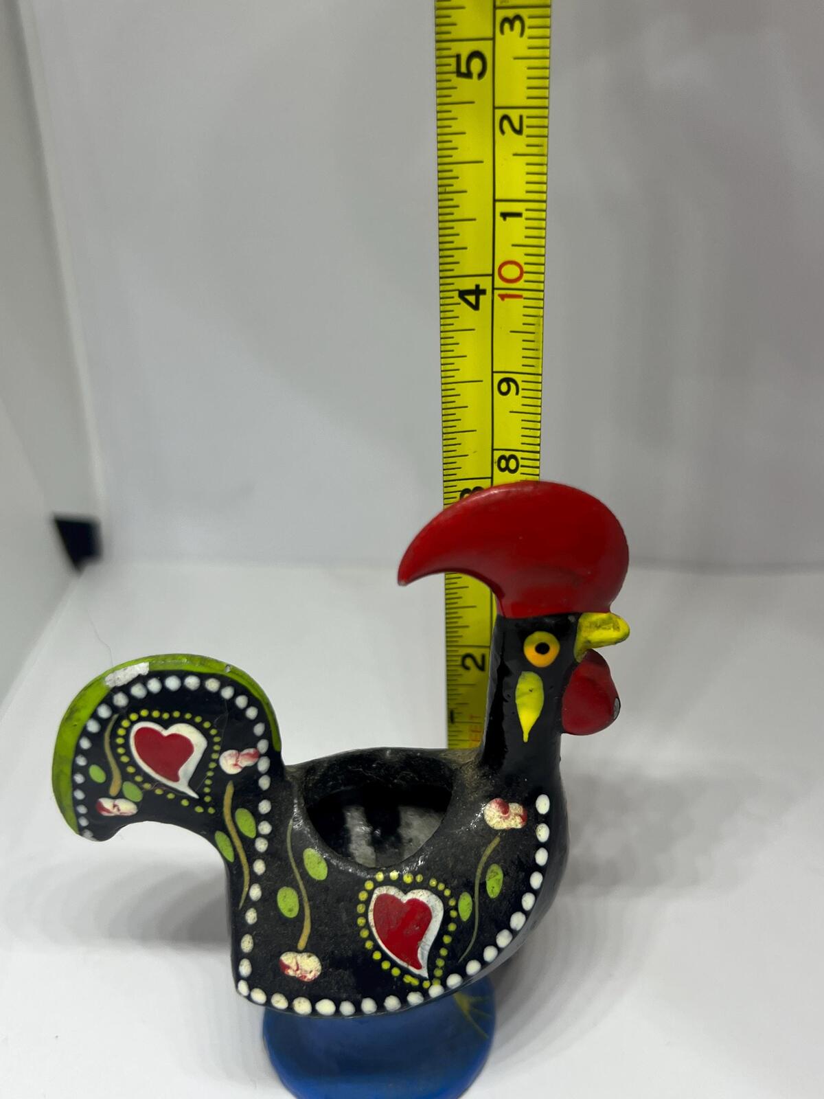 Miniature rooster candle holder. Portuguese folk art Galo de Barcelos.