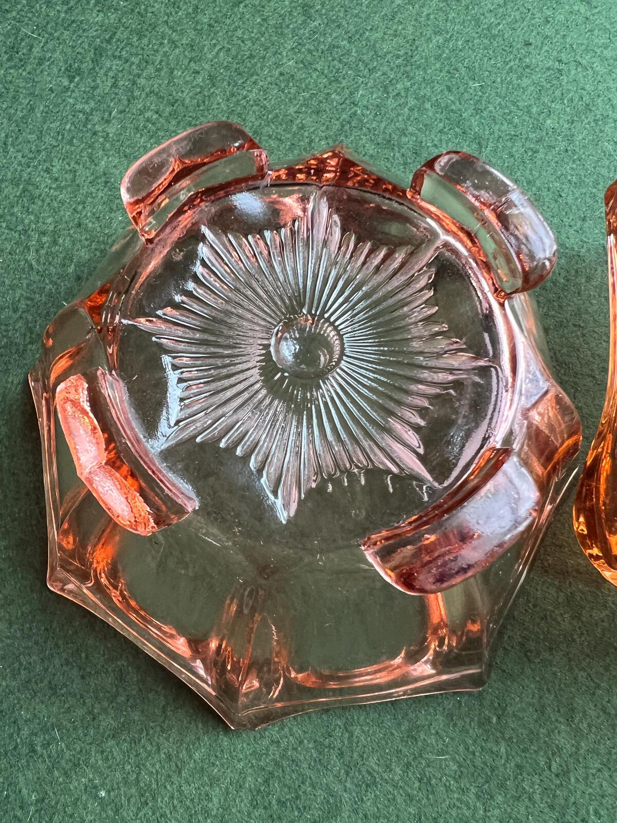 Vintage Art Deco pink depression glass creamer sugar set. Glass collector gift.
