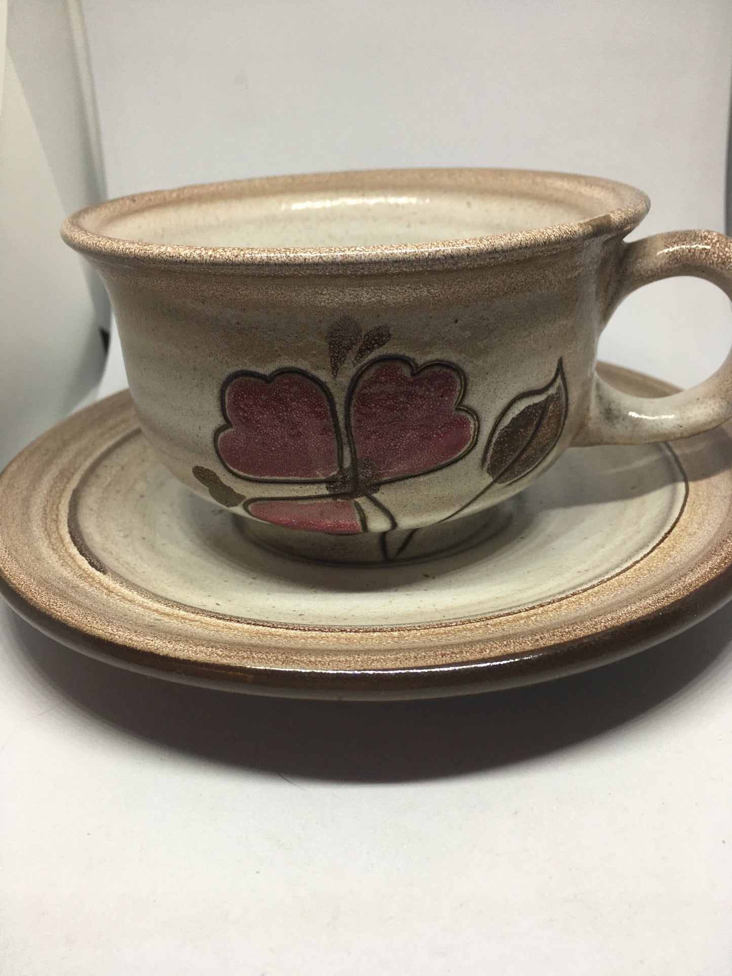 French large ceramic coffee soup mug and saucer. Niderviller France.