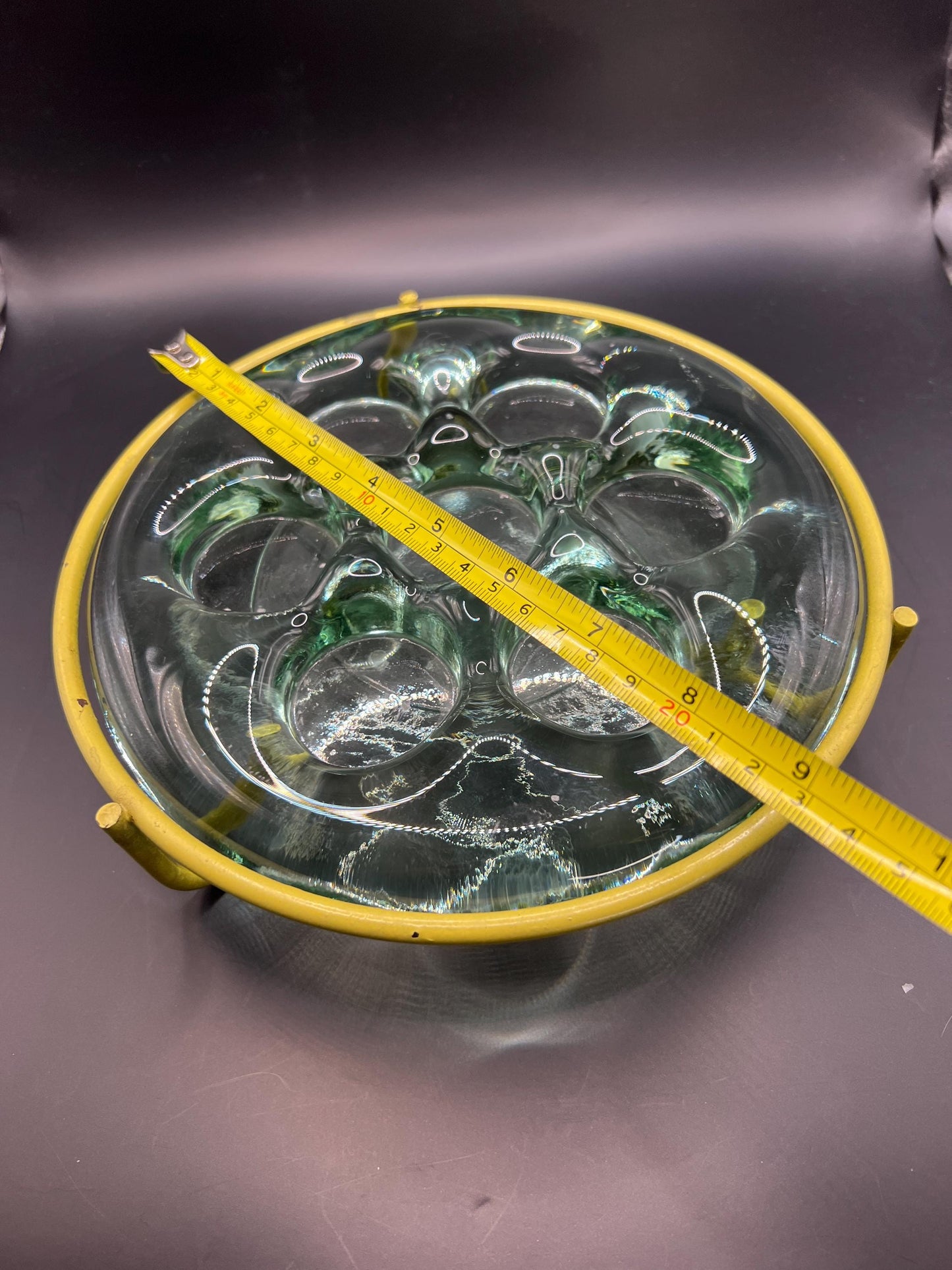 7 space vintage glass tealight centrepiece with metal holder.