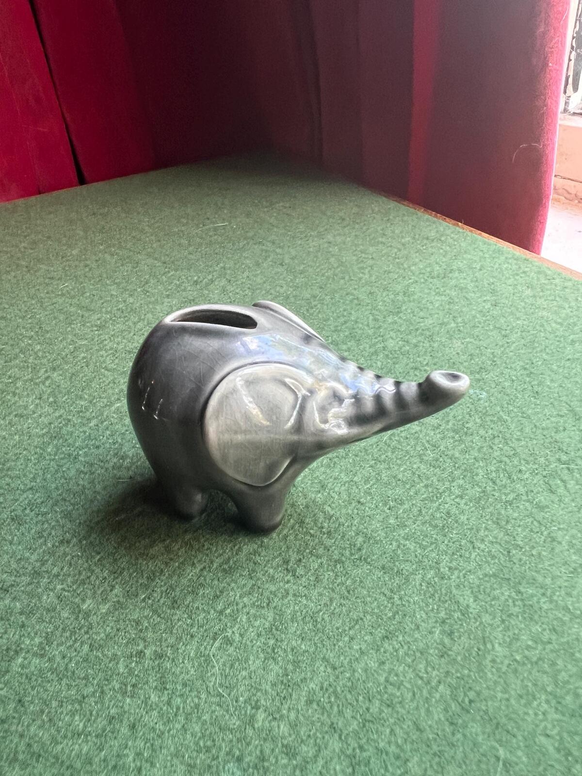 Tiny ceramic elephant planter. Lucky trunk up elephant figurine.