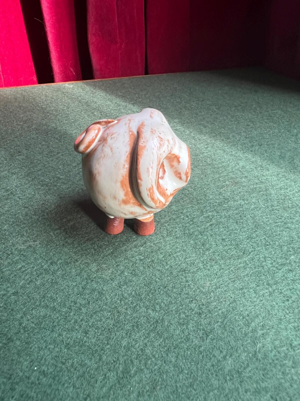 Hand made studio pottery pig figurine. Quirky chunky piglet ornament.