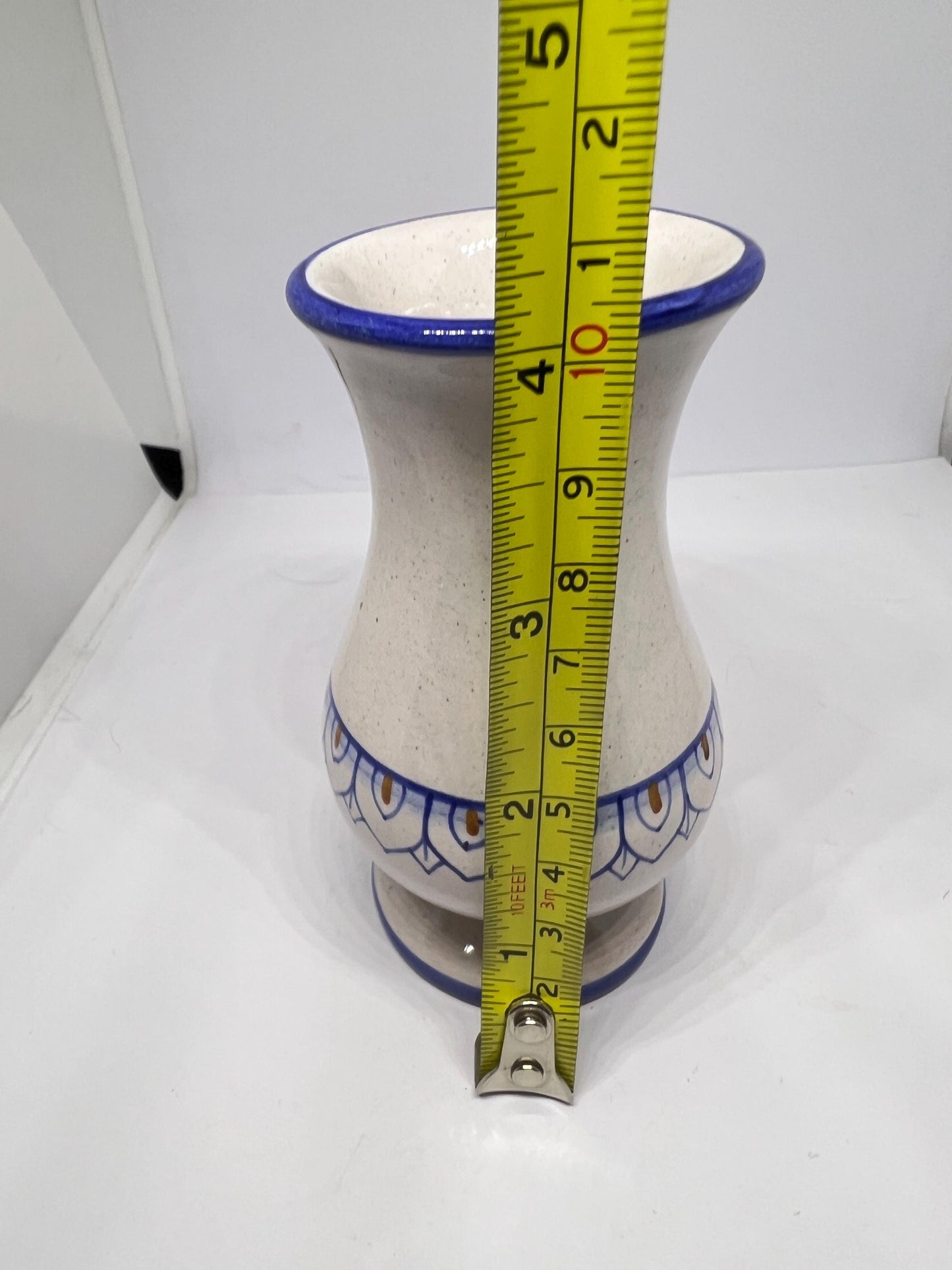 Miniature blue white ceramic vase. Spanish Signed to base Dip - A Mano.