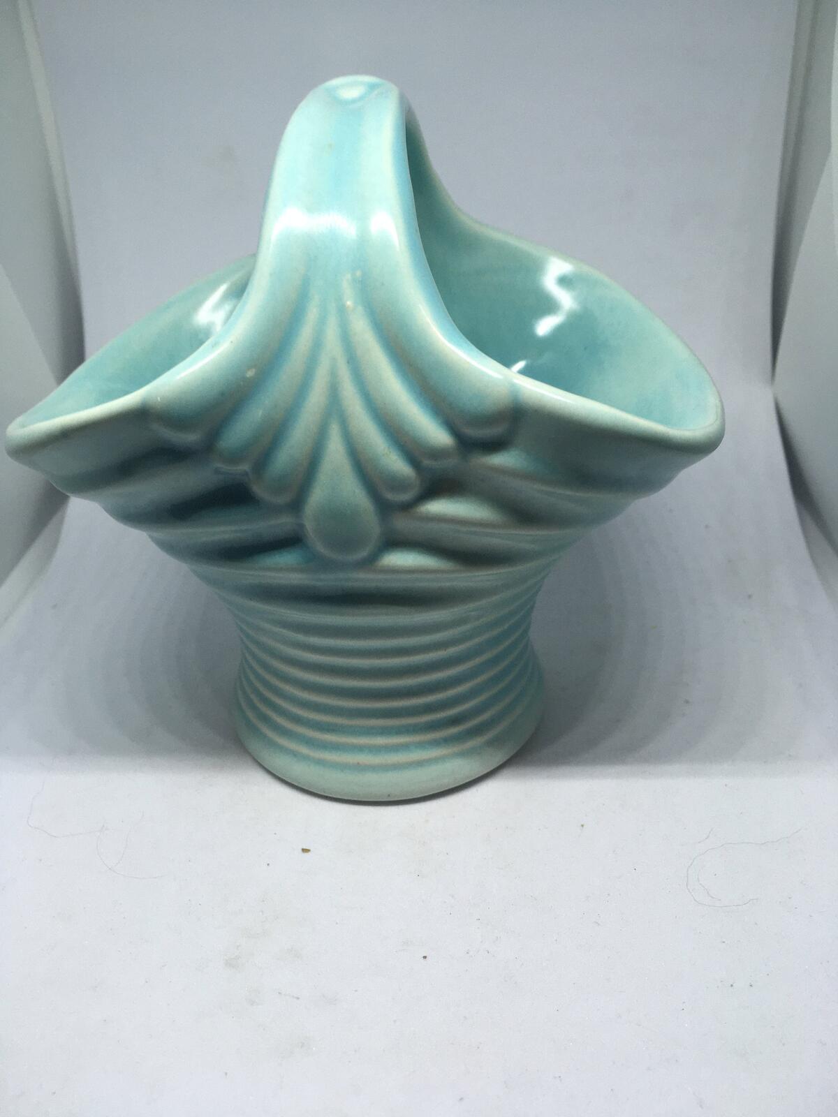 Vintage Govancroft Posy vase handled basket. Beautiful turquoise glaze bud vase.