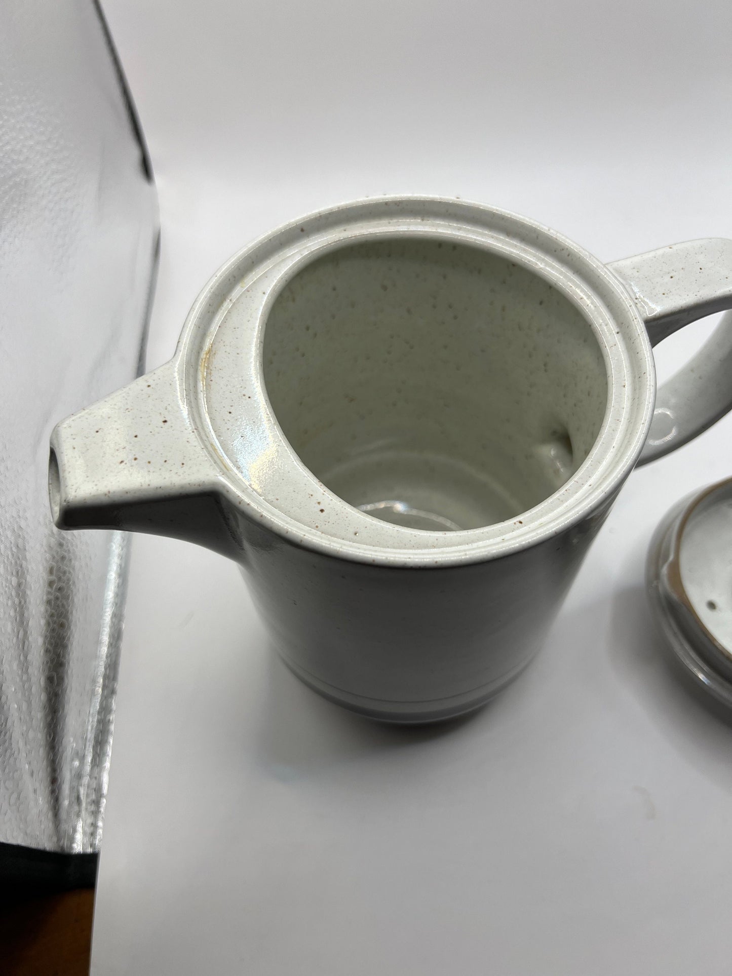 Midwinter Stoneware Coffee pot. Brown stripe on cream grey glaze.