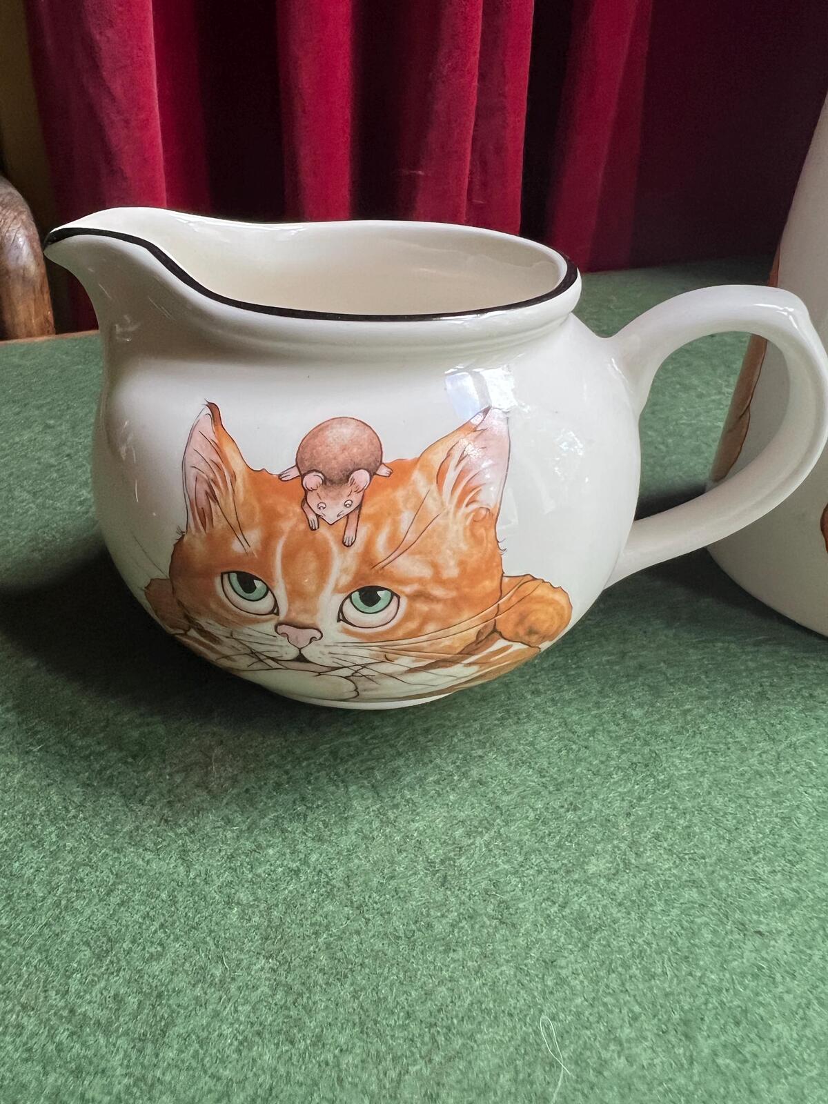 Vintage Arthur Wood milk jug and water jug, Cat and mouse design.