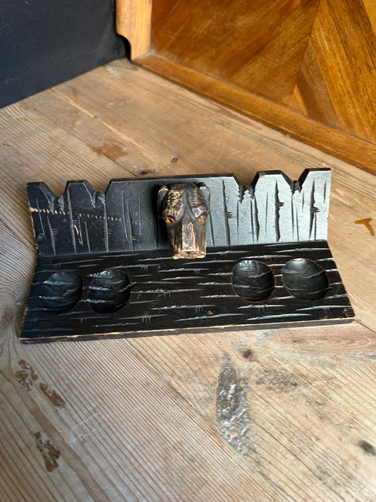 Vintage wooden pipe holder Hand carved decorative dog 4 pipe stand.