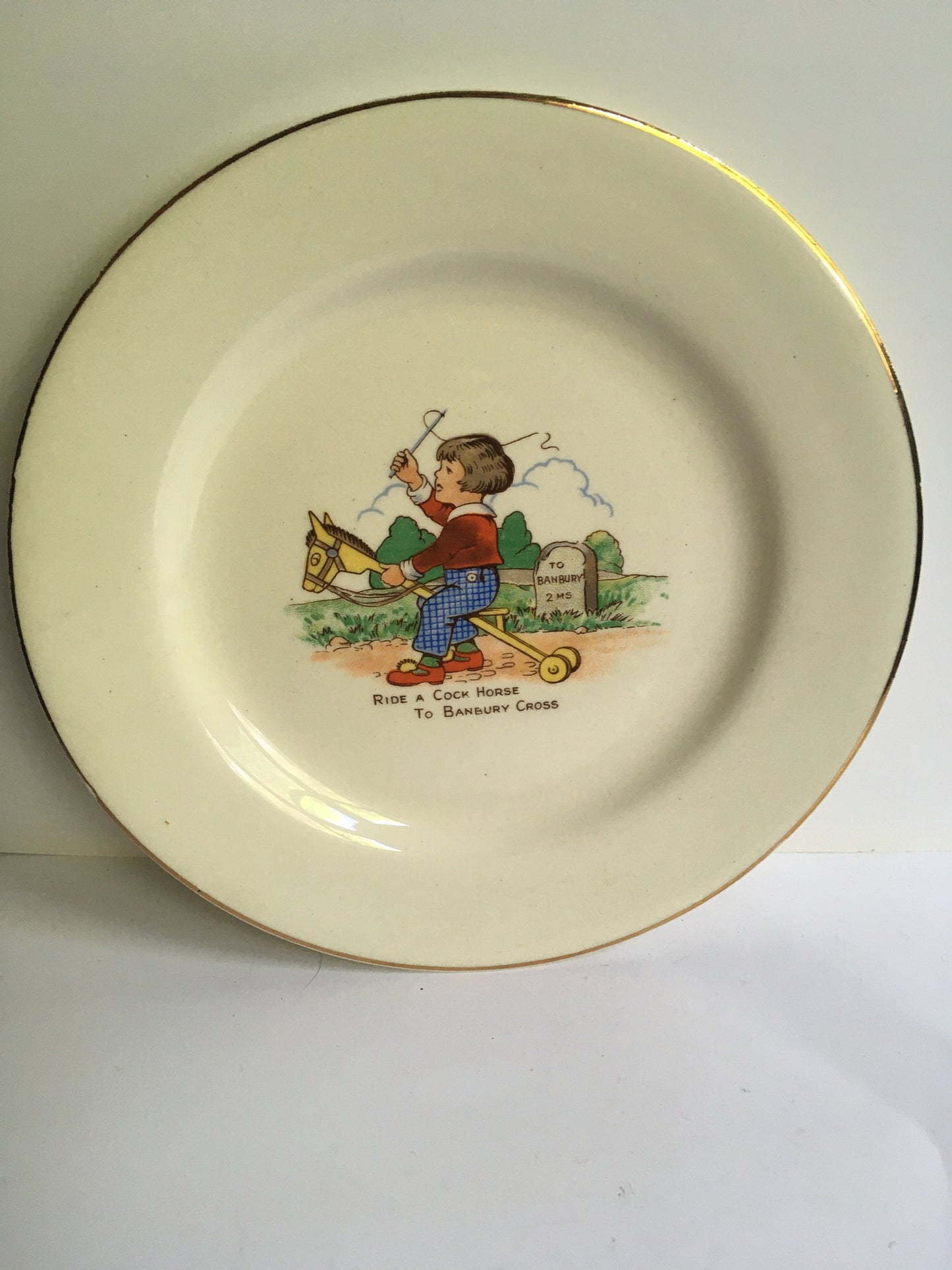 Beautiful Vintage Child's breakfast set. Ducal ware child's cup and plate set. Little Bo Peep and Ride a Cock Horse illustrations.