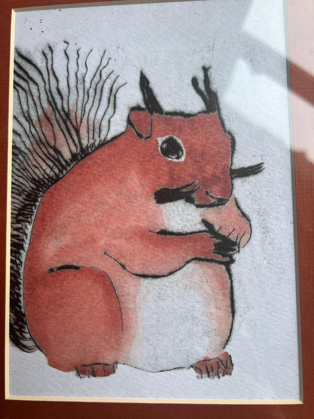 Framed Red Squirrel original art. Richard Spare style watercolour. Gallery wall art.