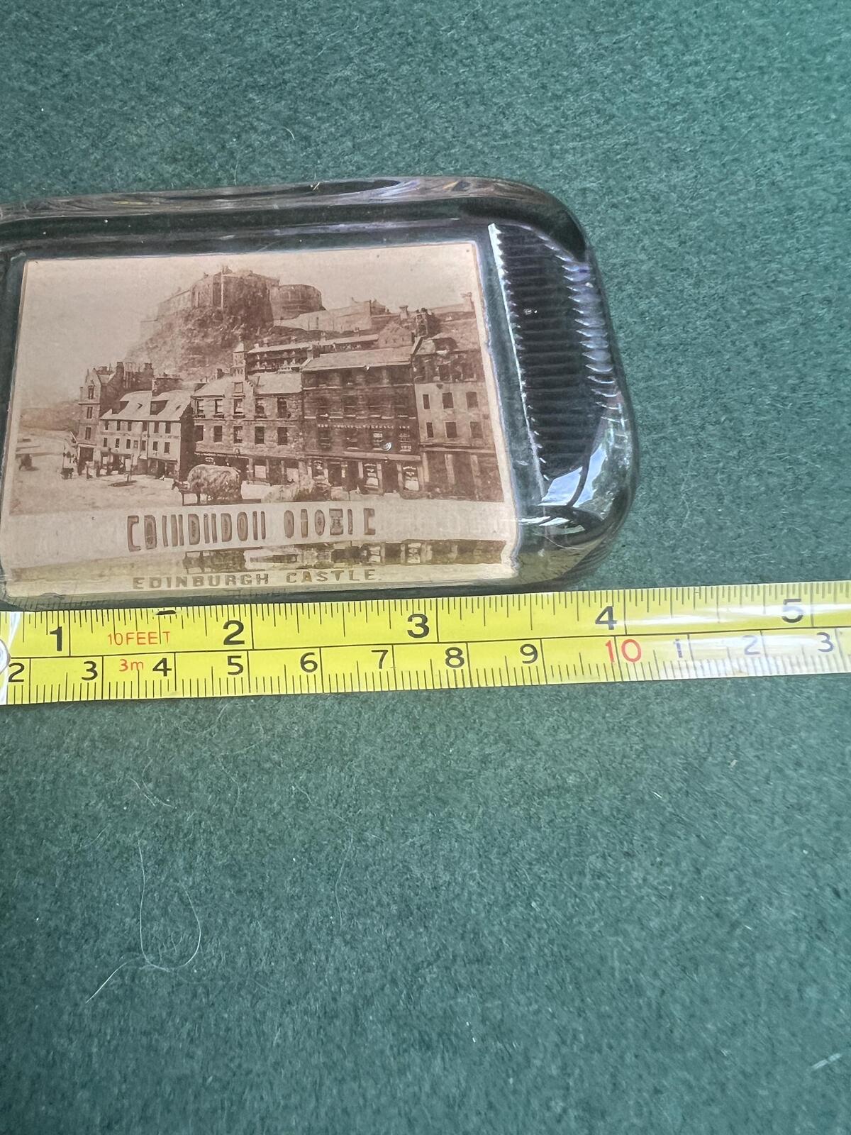 Victorian souvenir paperweight. Photographic Edinburgh Castle scene.