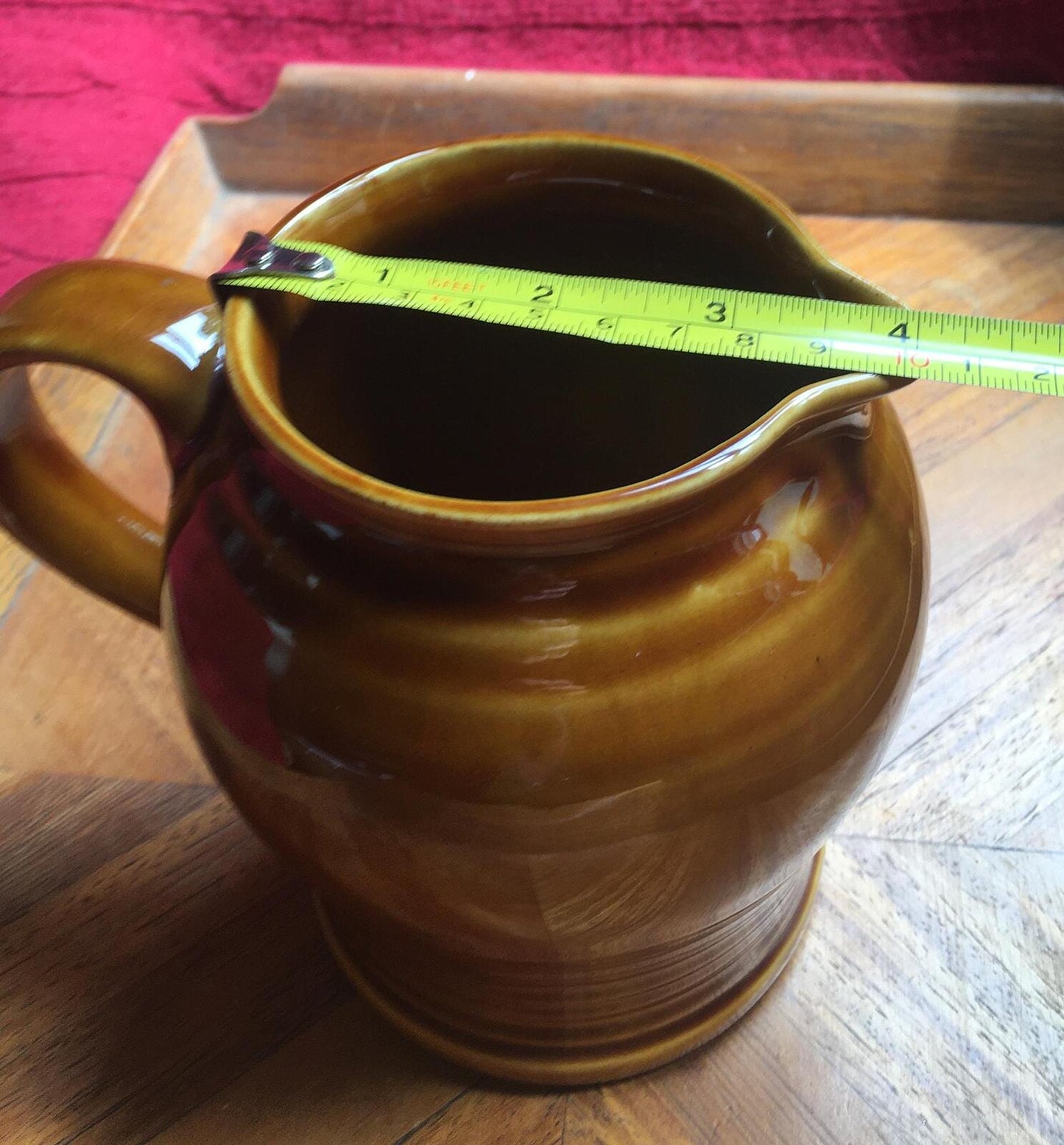 Brown glazed pitcher. Large stone ware water jug Vintage East German ceramics