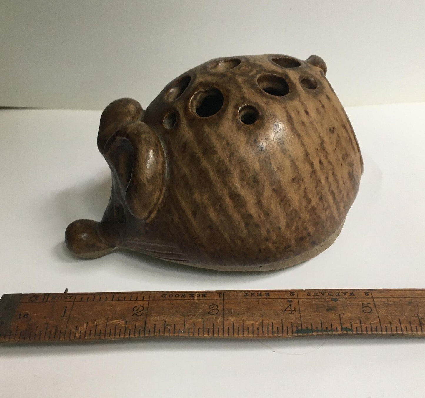Pottery flower frog Mouse shaped flower frog.