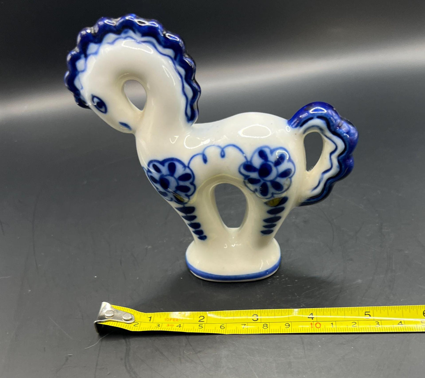 Porcelain Horse Figurine Gzhel Hand Painted Stamped Made in USSR.