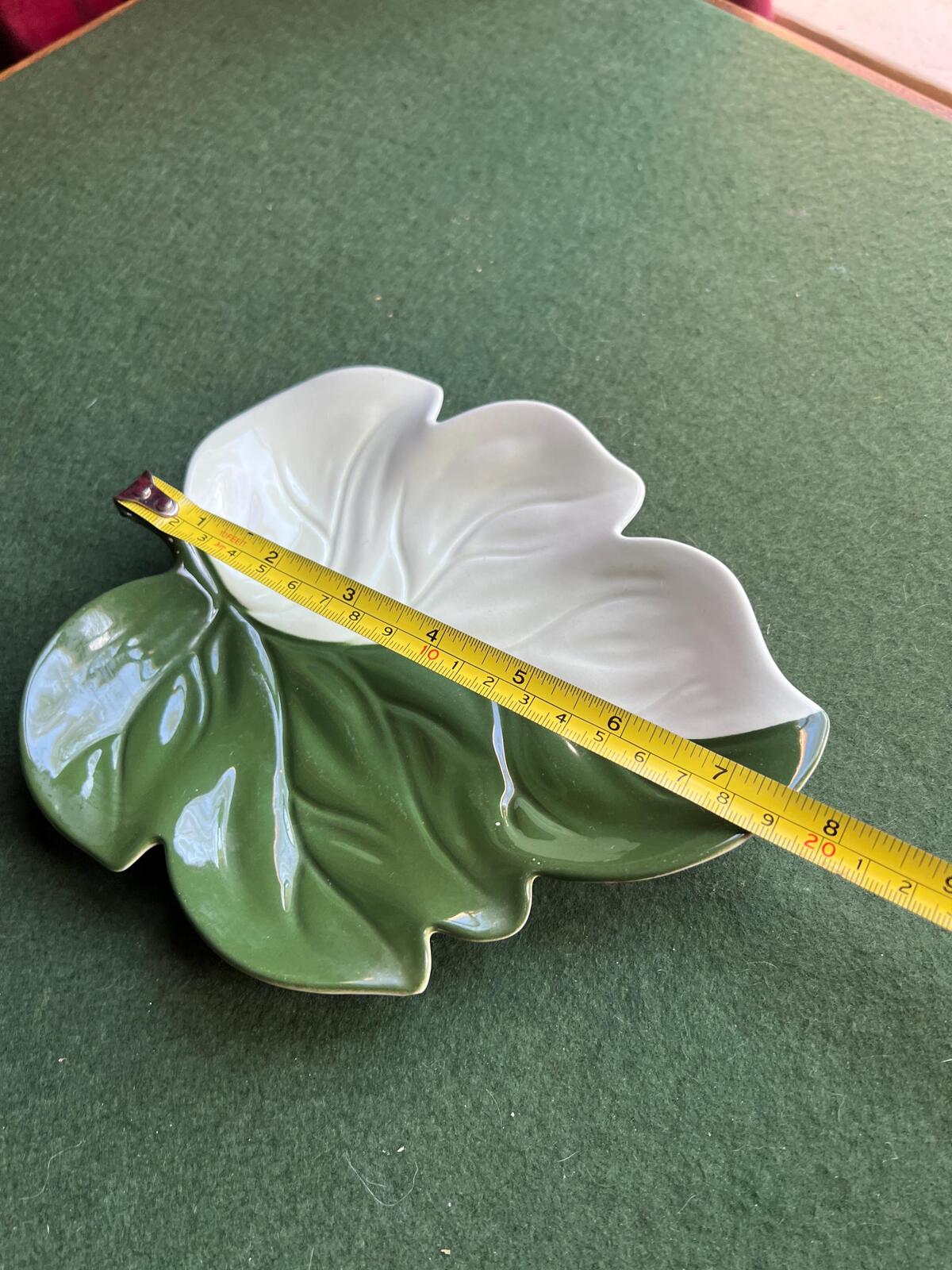 Vintage Carlton Ware leaf dish. Half green half white glazed trinket ring dish.